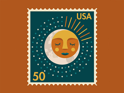 Sun & Moon Postage Stamp moon postage stamp sun vector illustration