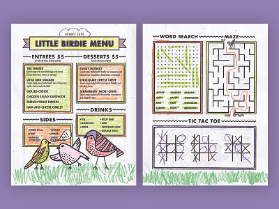 Aviary Cafe Kids Menu childrens menu kids menu menu design puzzles restaurant menu
