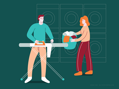 Laundry basket ironing laundry man washing machine woman