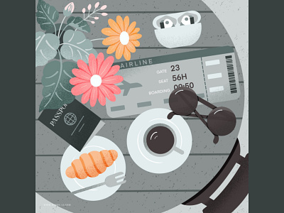 Trip airline breakfast chill coffee flat lay flatlay flight illustration snack ticket travel trip vacation