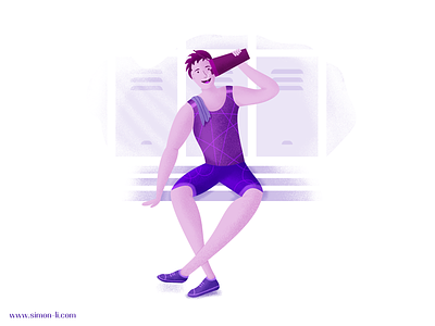 Thirsty drink fitness gym illustration man rest sit down sports thirst vector water