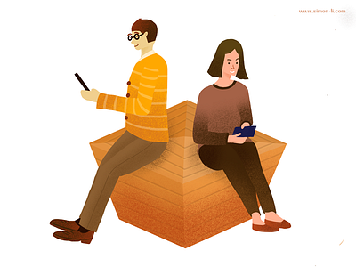 Texting illustration man phone sitting texting vector woman