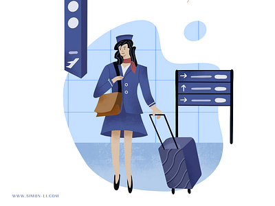 Smile - flight attendant airline airport bag flight attendant illustration luggage woman