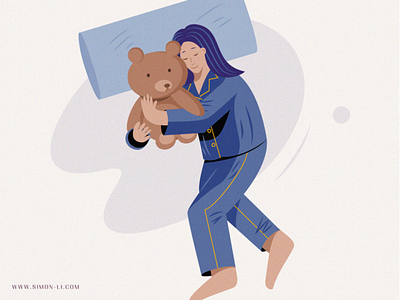 Cuddle bear illustration pajama stuffed animal vector woman