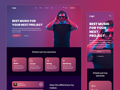 Recording Studio - Landing Page Design (Mobile & Web)