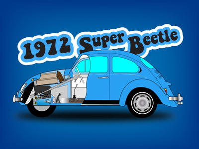 Super Beetle Cutaway cars design flat graphic design illustration typography vector