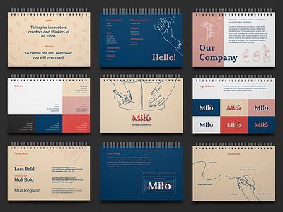 Milo Brand Book brand book brand design brand identity branding illustration illustration art logo notebook typography