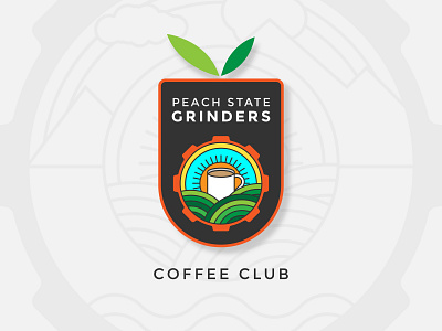 Peach State Grinders Coffee Club badge design badge logo branding crest logo design flat illustration logo patch design vector