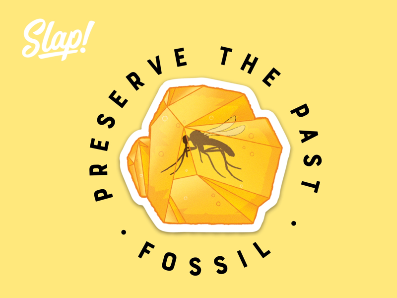 Fossils Preserve The Past dino tbt old mosquito yellow bugs artist designer design fossil dinosaur jurrasic slaptastick stickers instaart illustrator
