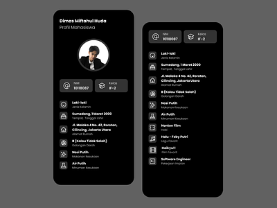 Student Profile bio dark theme mobile app mobile design mobile ui profile profile page student