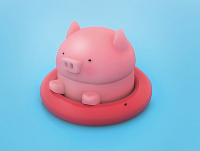 Piggy in a pool 3d animal c4d charachter design cinema4d color design pig pool