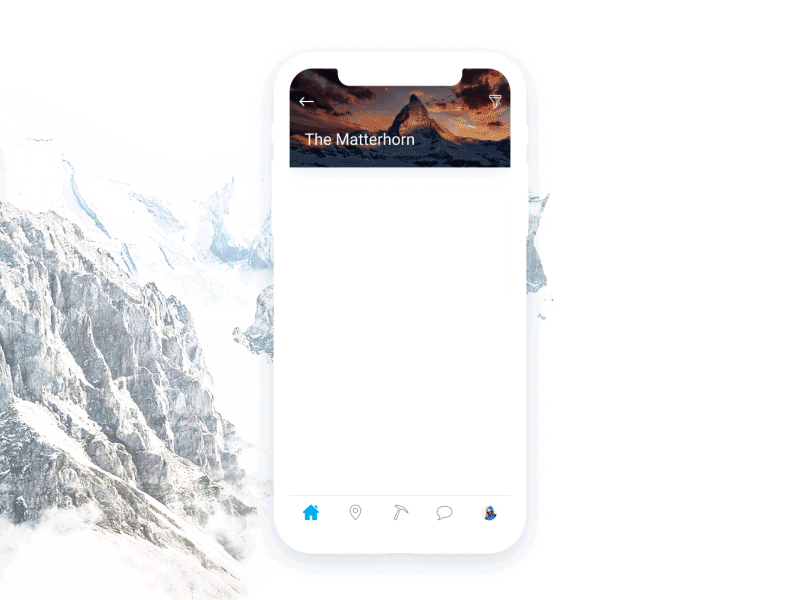 Alpinist Mobile App app app animation climb concept iphone list mobile motion white