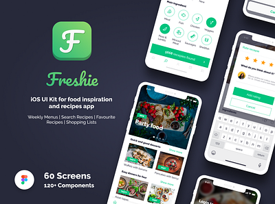 Freshie - iOS UI Kit for food inspiration & recipes app design figma figma design food food and drink food app inspiration ios recipe recipes ui ui kit ui kit design ui kits ui8 ui8net uikit uikits ux