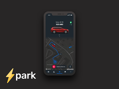 Spark Connected Car Concept Dark UI (Nightmode) app car app car care connected car dark app ios logo map app navigation night mode