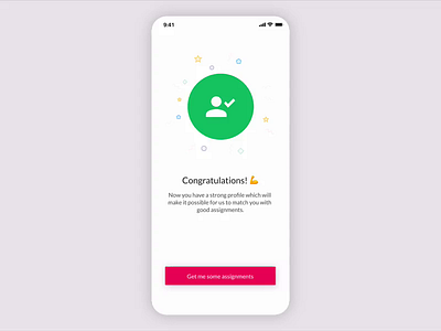 Match by Cool Company - Profile Completness Animation animation app confetti design freelancer freelancing ios jobs matching micro interaction profile profile completeness success success message successful ui