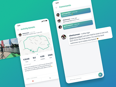 MoveStreak - Activity Details & Comments activity tracker app comments design fitness app ios map maps navigation running running app social social network training training app ui workout workout app workout tracker