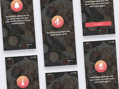 SmartGrill - Mobile App Welcome Tour app connected connected devices connected home design feature tour onboarding onboarding screen onboarding screens onboarding ui smart device tour ui welcome welcome page welcome screen