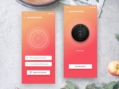 Smartgrill - New Device Pairing app bluetooth connected connected devices connection design finding scanning smart device smart home ui