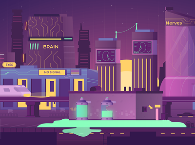 Medical City View buildings city citycentre cityscape dark design flat gotham graphic design houses illustration isomerty isometric medical town vector violet