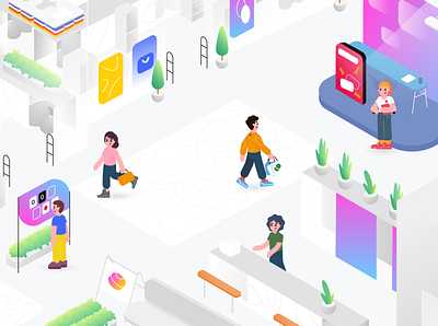 Mall Visitors buying center character customers flat graphic design illustration isometric mall market people shop shopping shopping center store traffic vector visitors