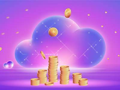 Cloud Solution cloud coins design graphic design illustration money pink sky statistics tokens vector violet