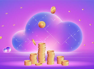 Cloud Solution cloud coins design graphic design illustration money pink sky statistics tokens vector violet