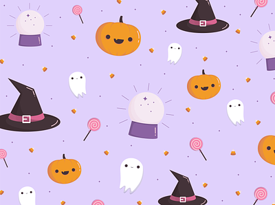 Cute Halloween Pattern cute ghost graphic design halloween halloween design halloween party illustration pattern design pumpkin spooky treats trick or treat vector