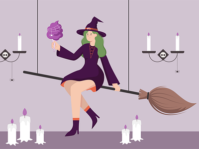Halloween Costume broom candy cap character costume creep design dress fly girl graphic design halloween horror illustration party people spooky vector witch