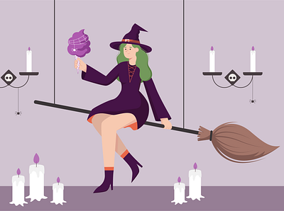 Halloween Costume broom candy cap character costume creep design dress fly girl graphic design halloween horror illustration party people spooky vector witch