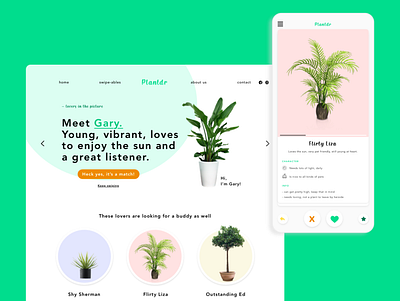 PLANTDR - Cheeky datingapp for plants branding conceptual ux uxdesign uxui website concept website design