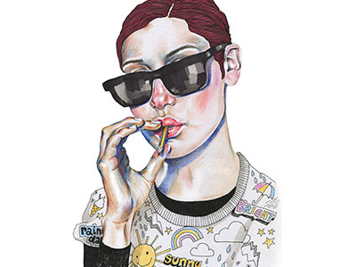 Sunny drawing girl illustration markers pencils portrait