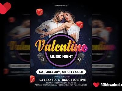Valentine Music Flyer Psd Template couple day flyer love bird night flyer romantic party flyer valentine music party flyer valentine night out valentine party flyer