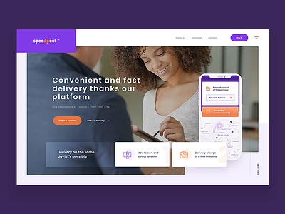 SpeedPost - Website Concept black courier design orange post speed violet web webdesign woman
