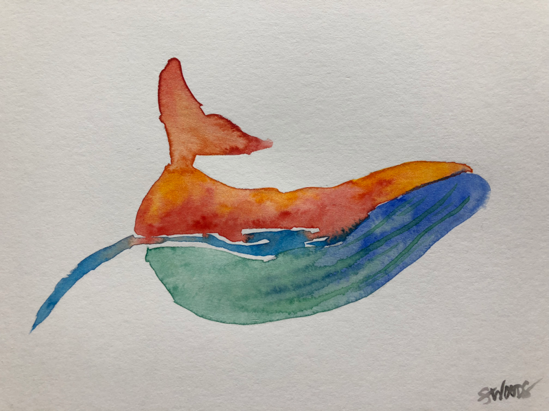Fancy whale art sea whale watercolor