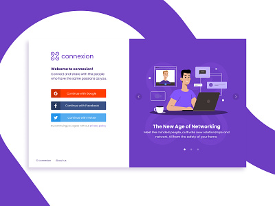 Onboarding screen for a website continue with google facebook google onboarding onboarding ui onboarding ux product design purple sign in sign up twitter ui ux webdesign website welcome screen