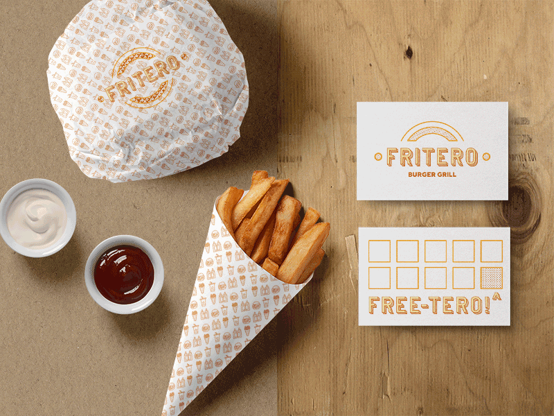 Fritero Burger Grill american brand burger diner food hamburger icon logo pattern restaurant sandwich typography