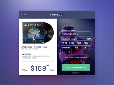 Daily UI #002 - Credit Card Checkout app concert credit card checkout dailyui ecommerce event music payment