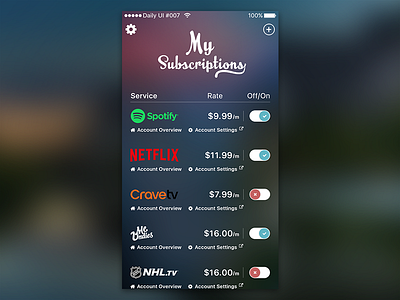 Daily UI #007 - Settings (My Subscriptions)