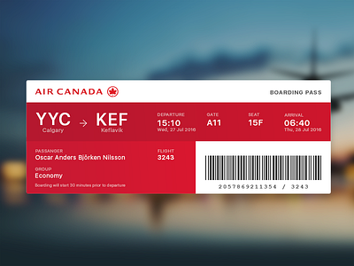 Daily UI #024 - Boarding Pass air canada airplane boarding pass dailyui flight oncolour ticket