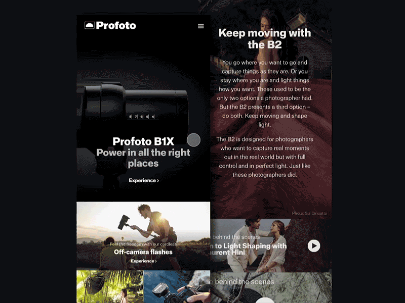 Profoto.com animation motion profoto prototype ui user interface web web design