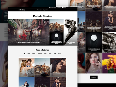 Profoto Stories blog design desktop interface layout minimal photography ui ux web web design website