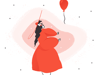 Girl with baloon character color girl illustration minimal red vector