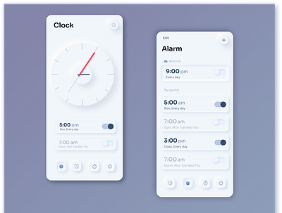 Clock Concept Neumorphism App UI app design ios minimal mobile responsive ui ux