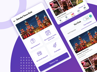 Yes Club Mobile App: Subscriptions cards date discounts finance app fintech how it works merchants mobile app mobile app design multinet purple subscriptions theme park ui ux yes club