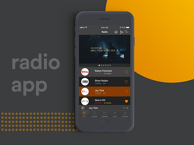 Radyo Burada Online Radio Home app dark favourite list listen music mobile music music app music player pause radio radio app search share sort