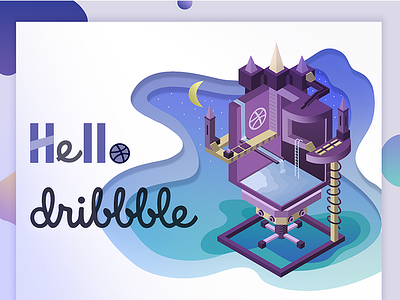 HELLO DRIBBBLE art color creative design gradient illustration isometric palette