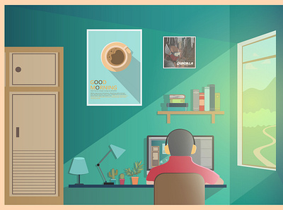 morning scene adobe adobe illustrator art design dribbble illustration vector