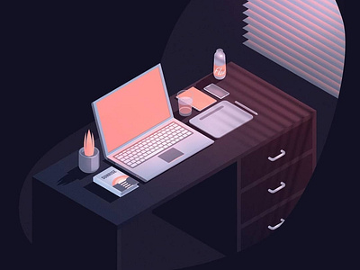 Night Workspace adobe illustrator illustration isometric art isometric illustration vector illustration