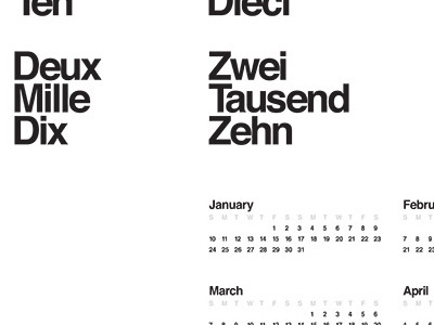2010 Calendar calendar grid helvetica language letterpress poster print