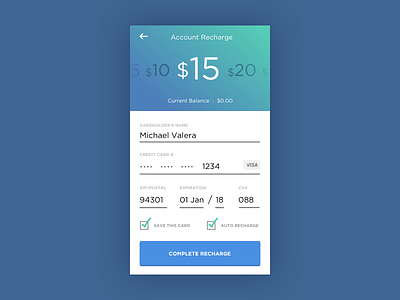 DailyUI #002 - Credit Card Checkout app balance checkout credit card dailyui funds interface mobile money recharge reload ui